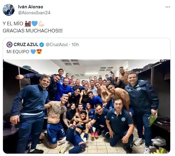 El mensaje de Iván Alonso tras la victoria de Cruz Azul (Twitter)