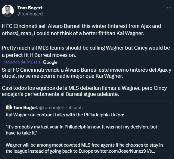 En FC Cincinnati piensan en una posible venta de Barreal a Europa (Twitter @tombogert)