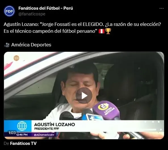 Información de Jorge Fossati bajo la voz de Agustín Lozano. (Foto: Twitter).