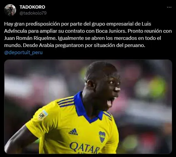Luis Advíncula y la información más reciente. (Foto: Twitter).