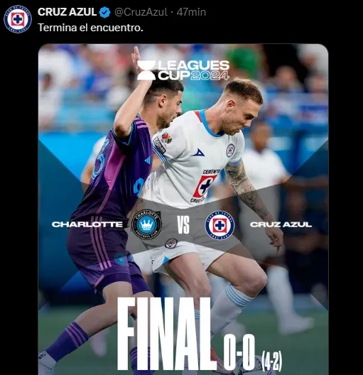 Así comunicaba Cruz Azul la derrota en penales ante Charlotte. [Foto Redes Sociales]