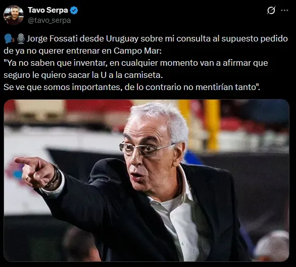 Publicación sobre Jorge Fossati (Foto: X @tavo_serpa).