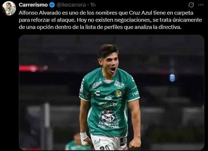 Cruz Azul tendría en carpeta al Plátano Alvarado. (@ikecarrera)