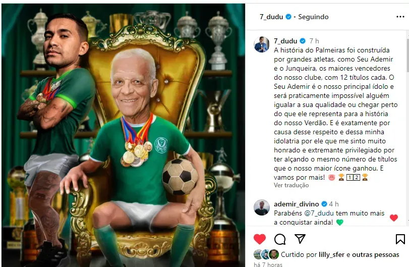 Post de Dudu nas redes sociais