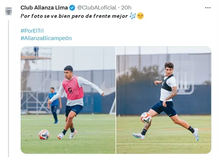 Alianza Lima entrenando sin Pablo Sabbag. Fuente: Twitter Alianza Lima.