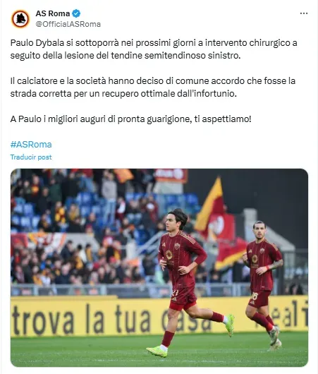 El comunicado de la Roma sobre Dybala.