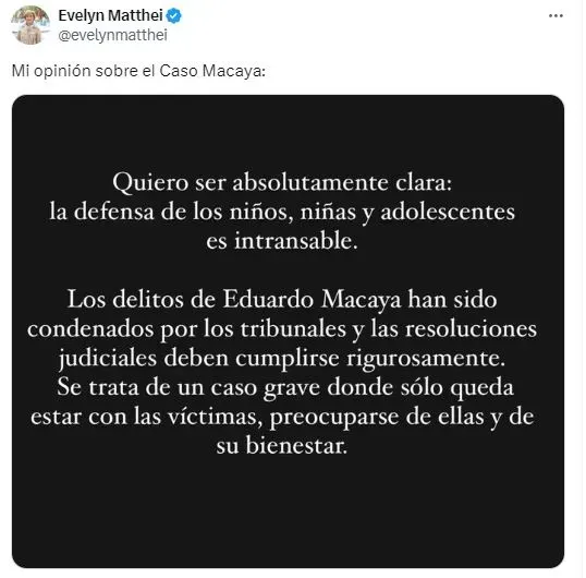 Evelyn Matthei y el caso Macaya. Foto: X.