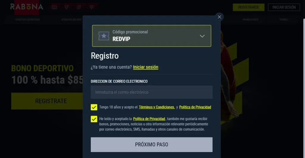 Código promocional Rabona
