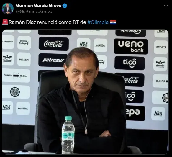 Ramón Díaz renunció a Olimpia (Foto: X).