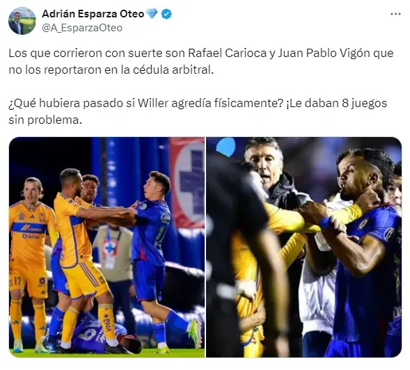 ¿Cruz Azul exigirá la sanción a jugadores de Tigres? (Twitter)