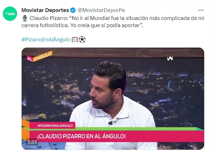 Claudio Pizarro declarando sobre su no convocatoria al Mundial. | Créditos: Twitter Movistar Deportes.