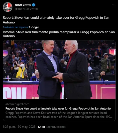 Rumor de Kerr a los Spurs (Foto: Twitter / @TheNBACentral)