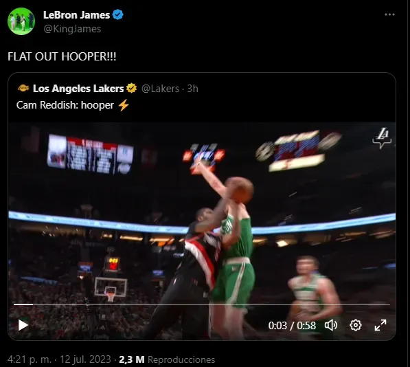 Mensaje de LeBron sobre Reddish (Foto: Twitter / @KingJames)