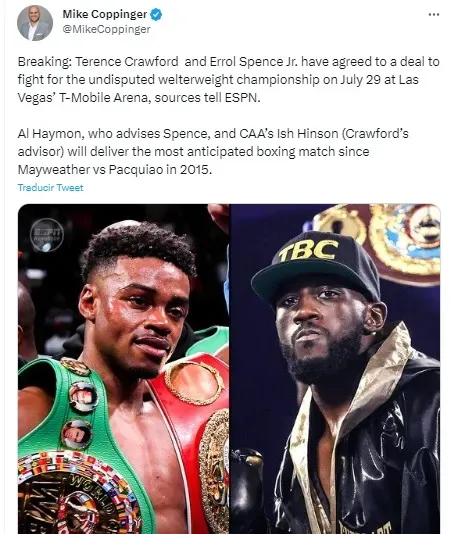 Habría acuerdo entre Spence y Crawford.