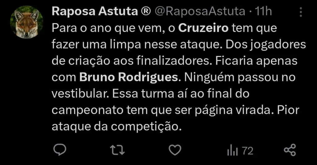 Repercussâo dos torcedores do Cruzeiro via Twitter