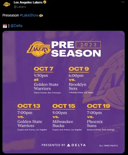 Pretemporada de Lakers en la NBA 2023-24 (Foto: Twitter / @Lakers)