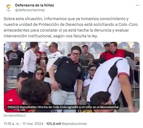 El mensaje de la Defensoría de la Niñez. (Foto: captura)