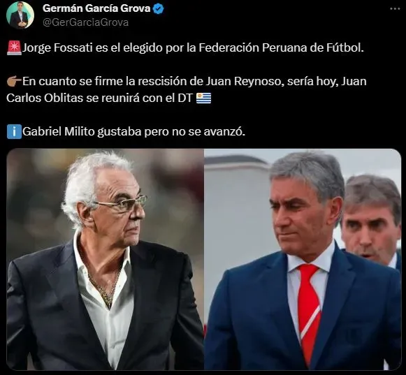 Jorge Fossati se reunirá pronto con Perú. (Foto: Twitter).