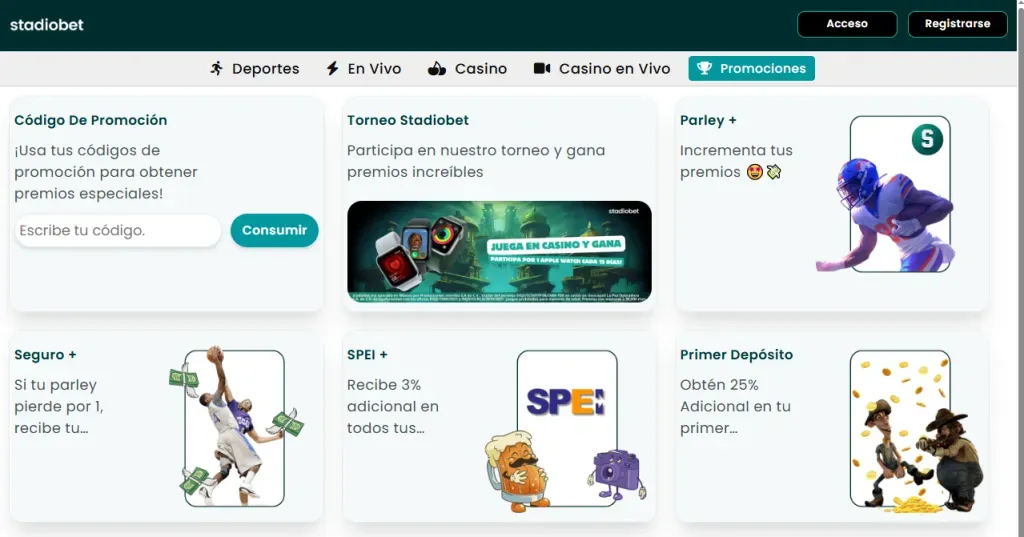 Bono de bienvenida en lel sitio web Stadiobet