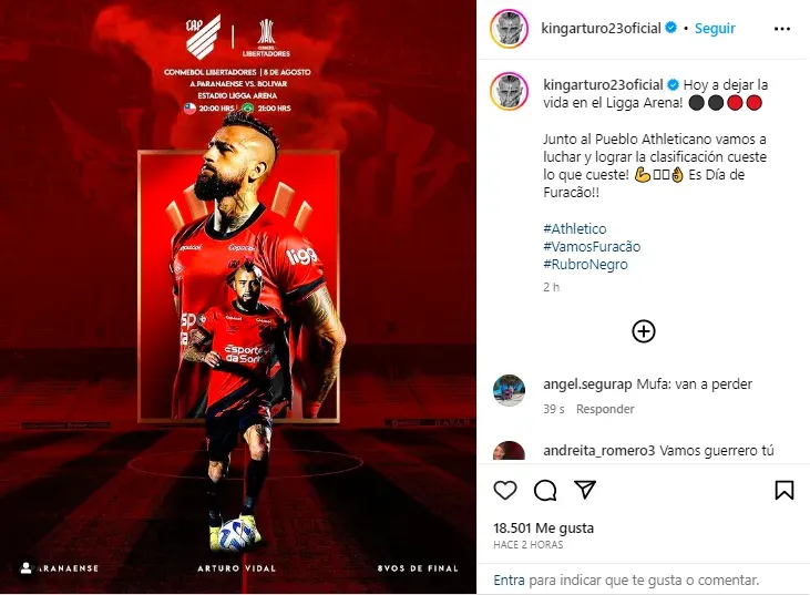 Vidal compartió un desafiante mensaje en Instagram.