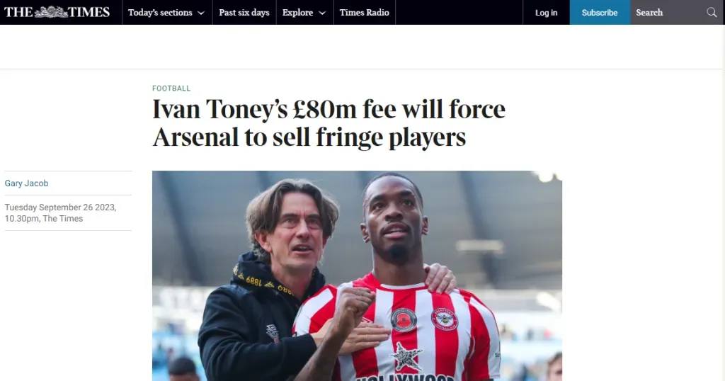 Arsenal debería vender jugadores por Toney (The Times).