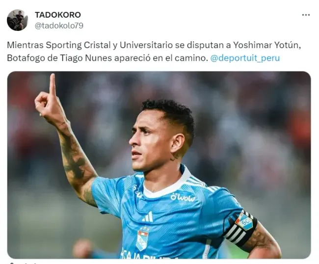 Yotún festejando un gol con Cristal. (Foto: Captura cuenta X Tadokoro)