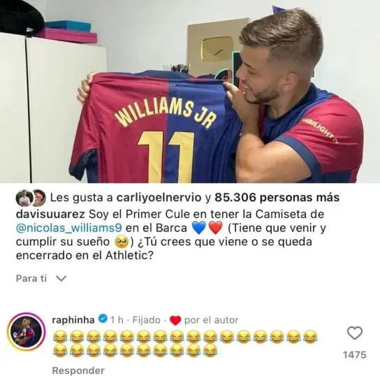 Raphinha ya había comentado las publicaciones sobre el número 11 y el ”Williams Jr”.