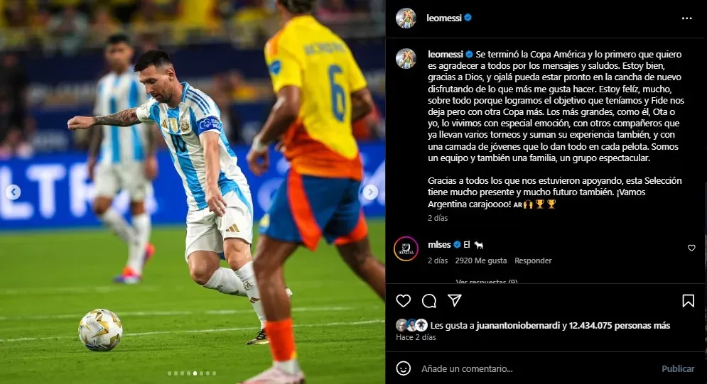 Ríos en el mensaje de Messi. (Foto: Instagram / @leomessi