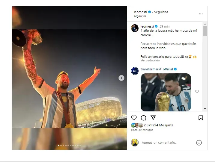 Lionel Messi’s IG message