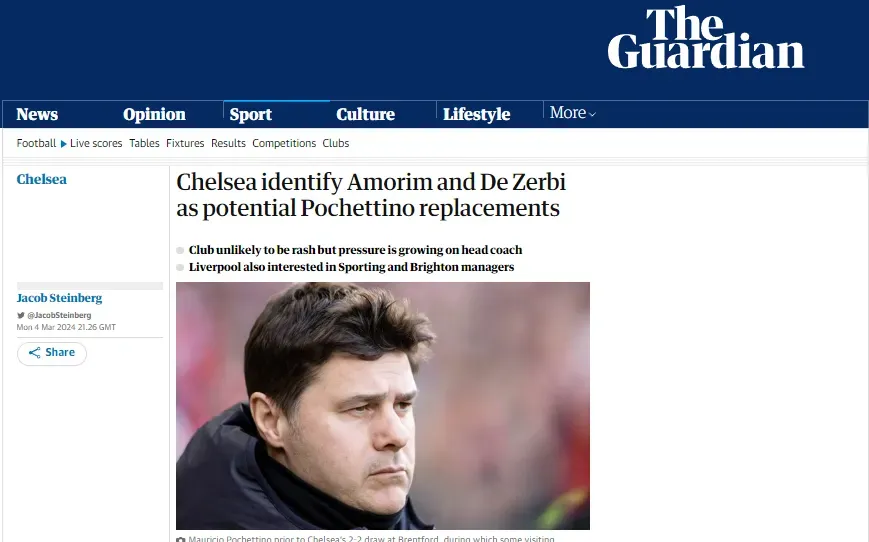 Mauricio Pochettino, en la cuerda floja. De Zerbi, candidato en Chelsea (The Guardian).