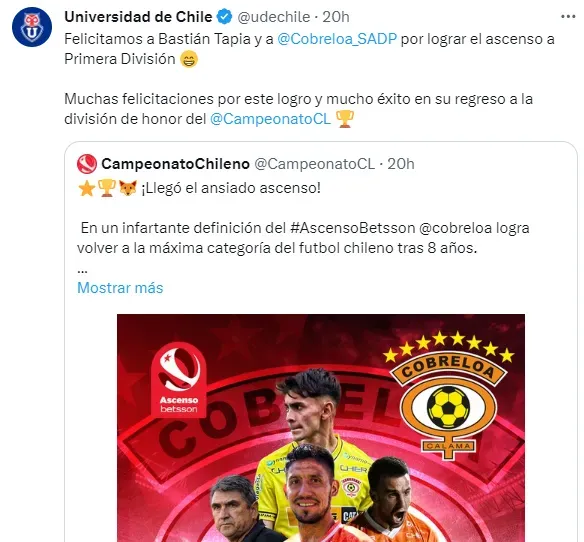 La U también saluda a Cobreloa.