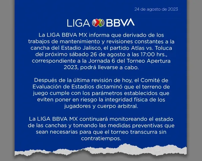 La cancha del Estadio Jalisco fue revisada de nuevo este jueves por el Comité de Evaluación de Estadios.
