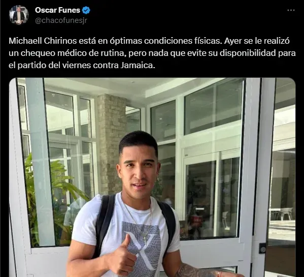 Michaell Chirinos estará presente contra Jamaica y Granada.