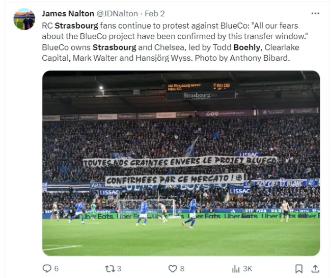 Strasbourg fans protest against BlueCo continue