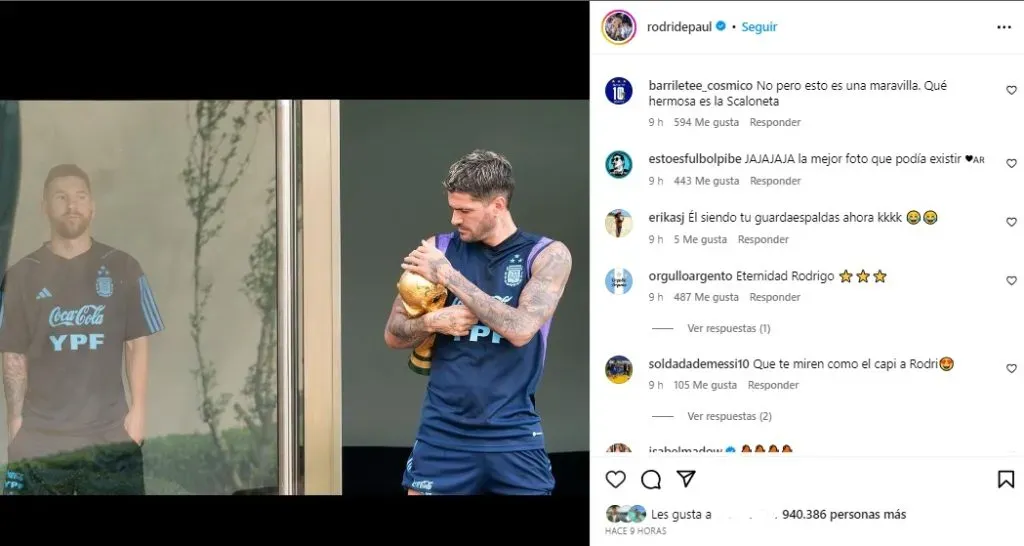 La imagen viral de Rodrigo De Paul con Lionel Messi.