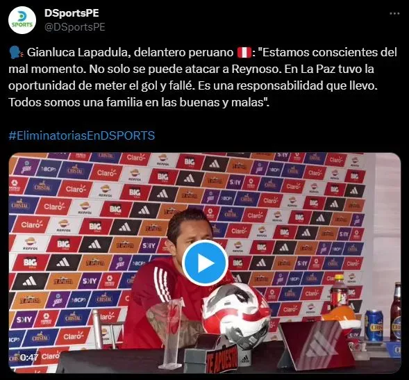 Gianluca Lapadula en conferencia de prensa esta mañana. (Foto: Twitter).