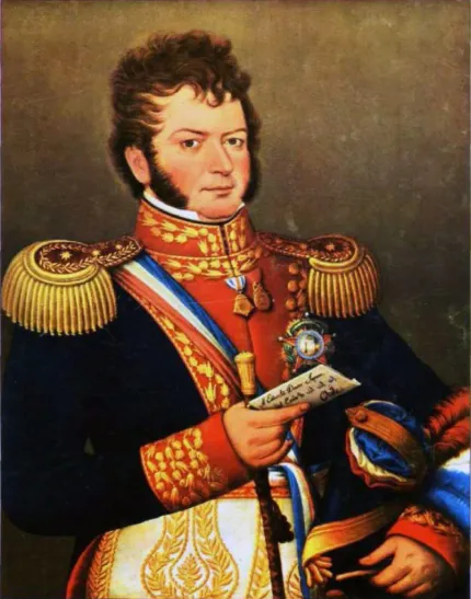 Retrato de Bernardo O&#039;Higgins sosteniendo la Constitución chilena 