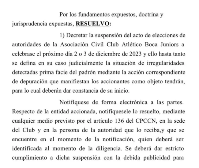 Lo que decretó el Juzgado Civil N°11 para suspender las elecciones en Boca.