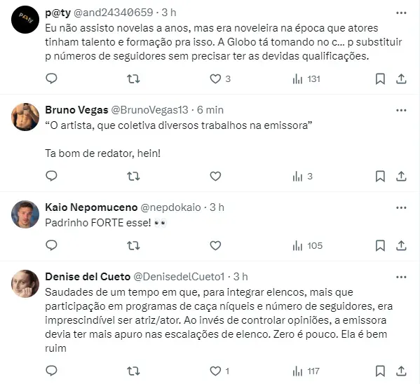 Internautas comentam sobre situação de Rafa Kalimann na Globo – Foto: Twitter
