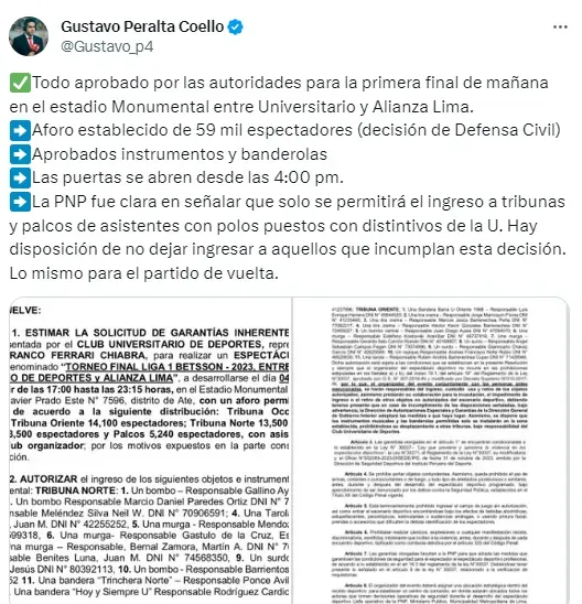El periodista deportivo Gustavo Peralta anunció la decisión de las autoridades generales.