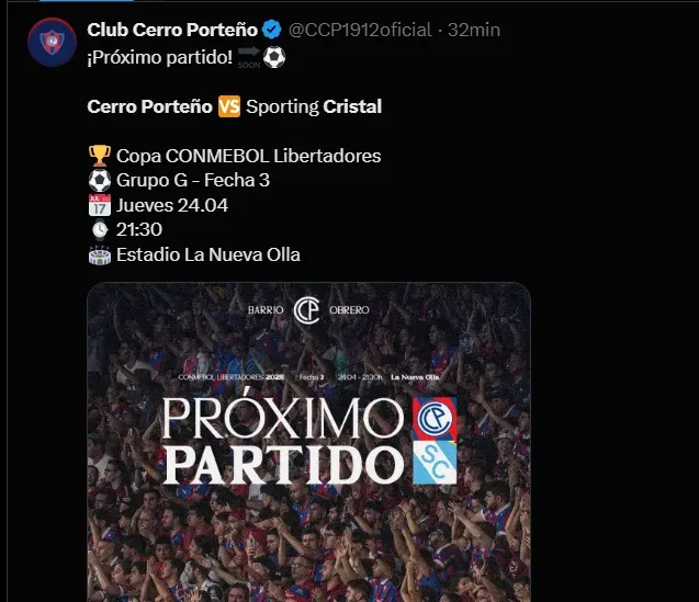 Cerro Porteño vs. Sporting Cristal – Fecha 3 del Grupo G de la Copa Libertadores 2025