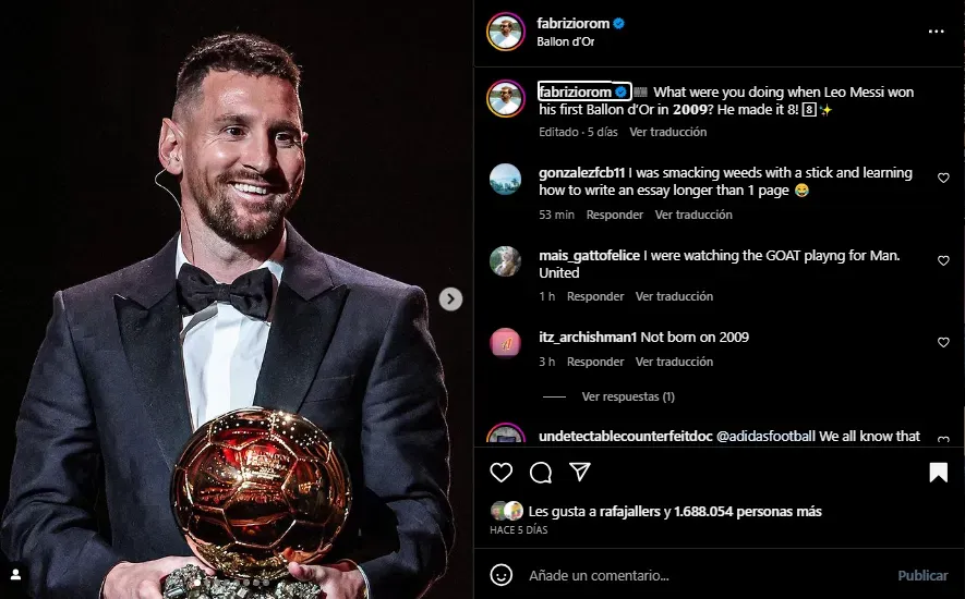 Pregunta de Romano sobre Messi. (Foto: Instagram / @fabriziorom)
