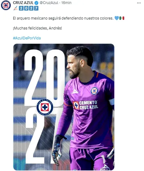 Gudiño renovó hasta 2027. (@CruzAzul)