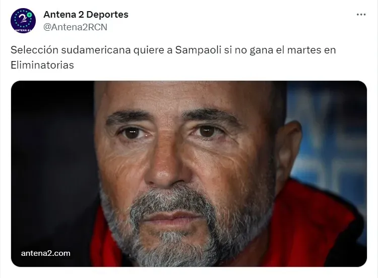 La noticia acerca del porvenir de Sampaoli proviene de (@Antena2RCN).