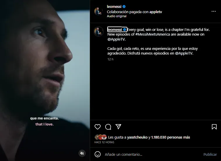Messi anunció tres nuevos capítulos de su serie en Apple TV. (Foto: Instagram / @leomessi)