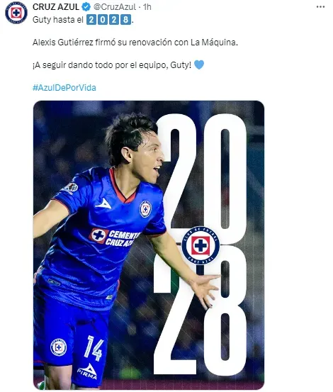 Alexis Gutiérrez renovó hasta 2028 con La Máquina. (@CruzAzul)