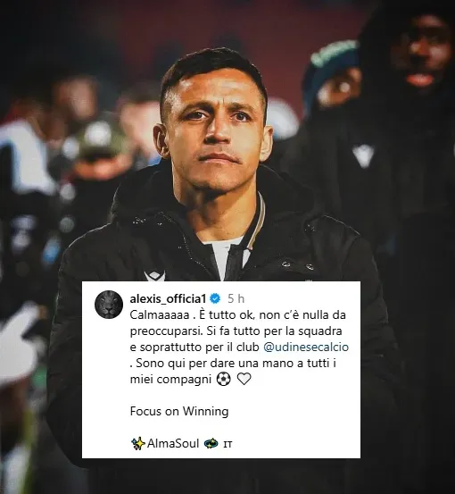 Alexis Sánchez publica un mensaje en su cuenta de Instagram.