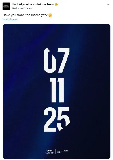 El anuncio de Alpine en X.