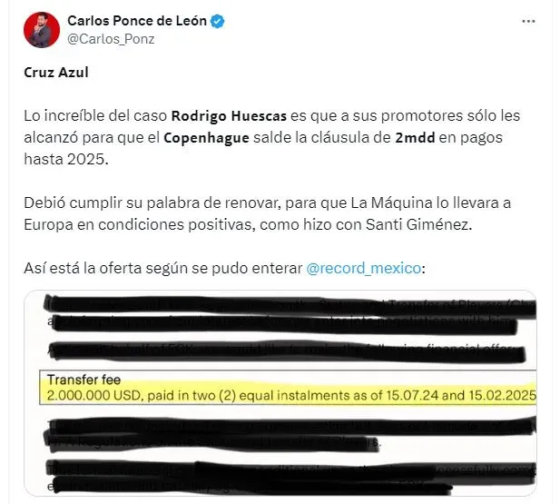 Cruz Azul recibirá el dnero de la venta de Rodrigo Huescas en cuotas (X)