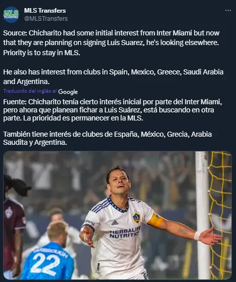 Chicharito Hernández, el delantero que pudo jugar con Messi antes que Suárez (Twitter @MLSTransfers).